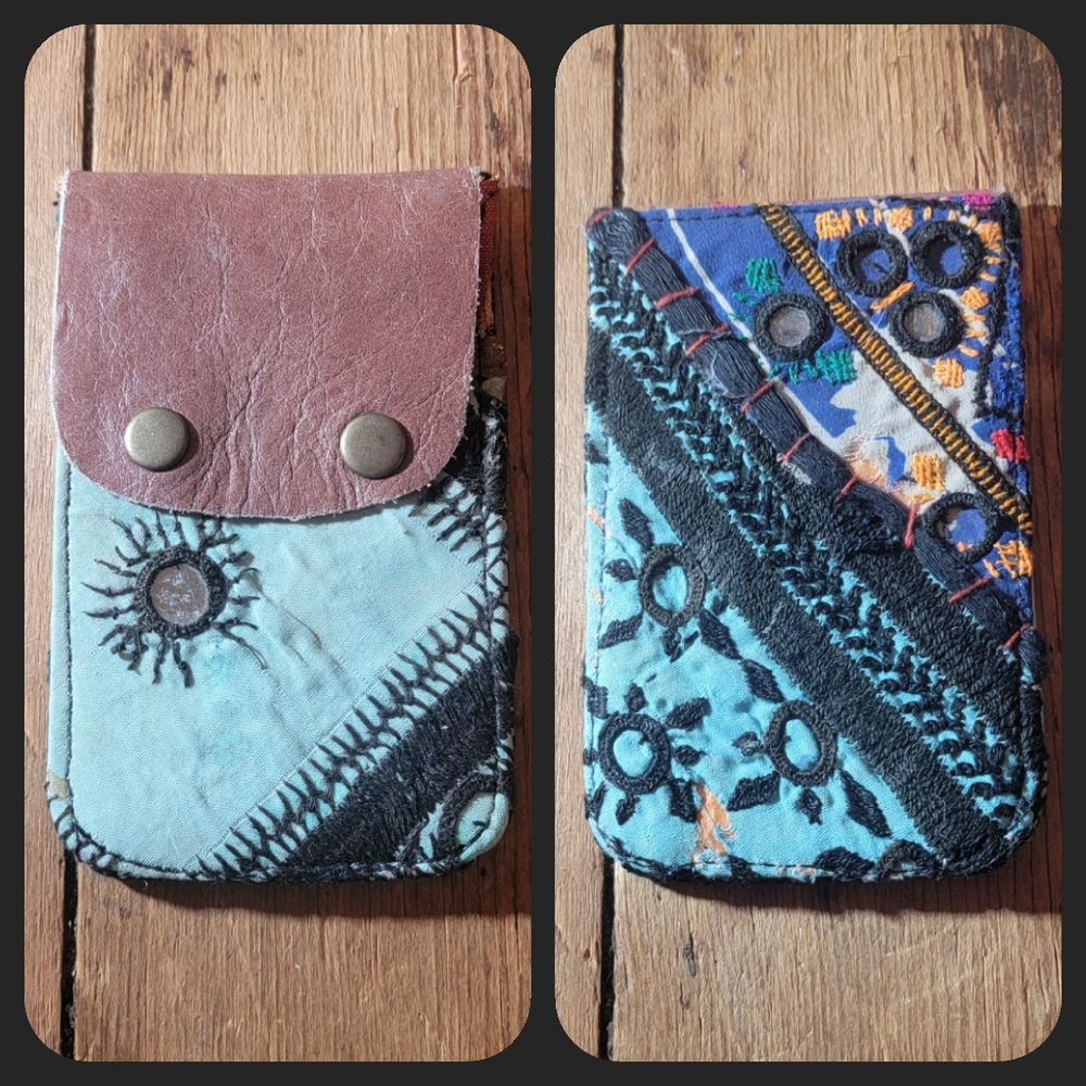 🍄🪬 Free People Boho Embroidered Repurposed vtg banjara hippie Wallet card case